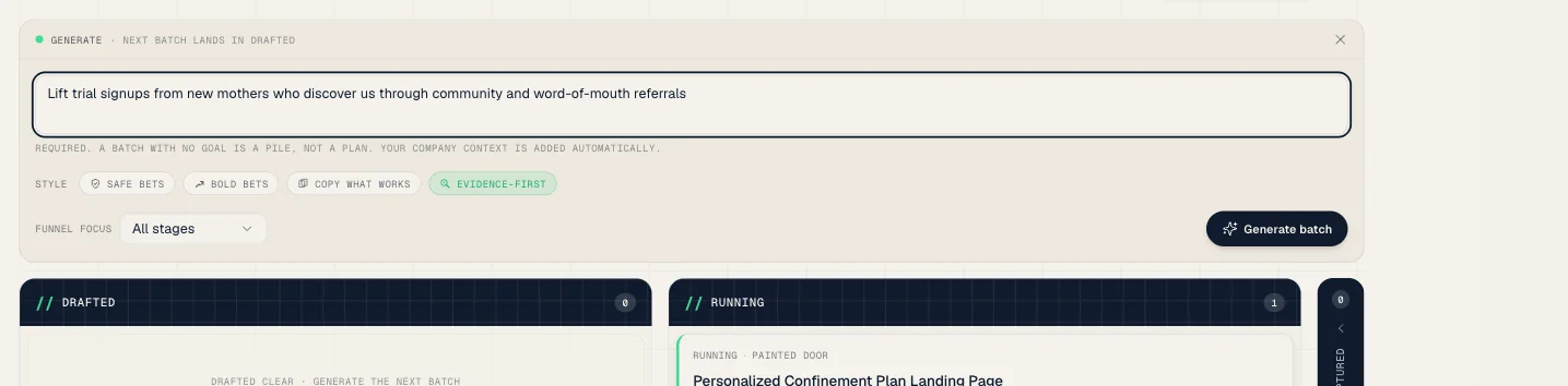 Generating a batch of experiments: set a goal and pick a Style