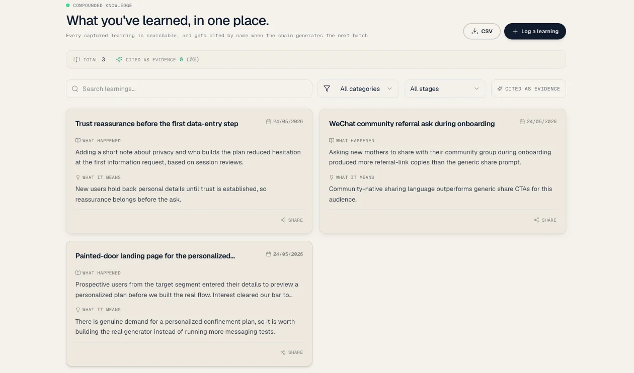 The searchable learnings library knowledge base